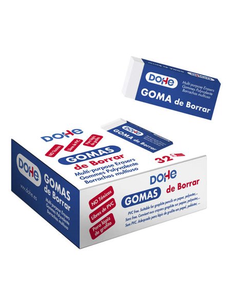 Dohe Présentoir Avec 32 Gomas de Borrar Libres de PVC 59x23x10mm - Borrado Doux et Eficaz - Pour todo tipo de Lapices - Couleur 