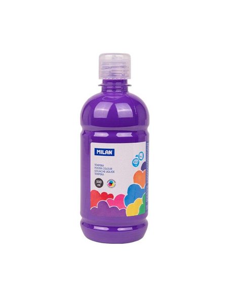 Milan Botella de Tempera 500ml - Tapon Dosificador - Séchage rapide - Mezclable - Couleur Violet