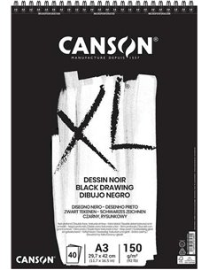 Canson XL Black Bloc de 40 Feuilles Negras 150g A3 - Grano Fino - Spirale Microperforado