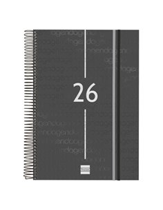 Finocam Year Agenda de Spirale - Couvercle Légère - Format E40 - 230x29x297mm - 1 Dia Par Pagina - Couleur Noir