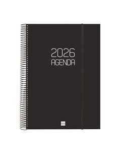 Finocam Opaque Agenda de Spirale - Annuel 2026 - Couvercle Légère - Fermeture Avec Goma Élastique - Format E40 - 230x29x297mm - 