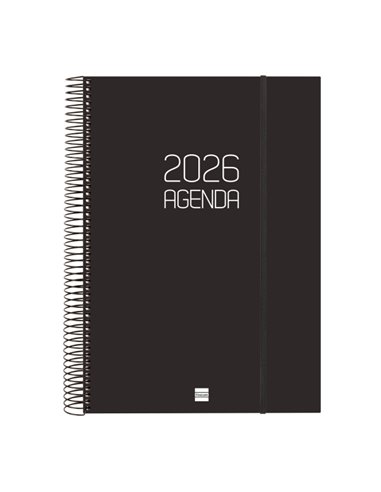 Finocam Opaque Agenda de Spirale - Annuel 2026 - Couvercle Légère - Fermeture Avec Goma Élastique - Format E40 - 230x29x297mm - 
