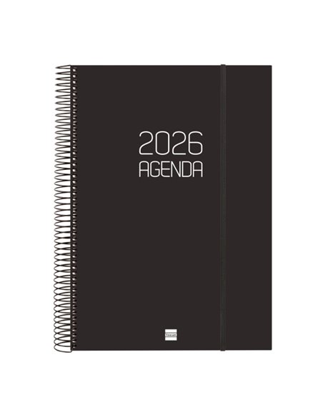 Finocam Opaque Agenda de Spirale - Annuel 2026 - Couvercle Légère - Fermeture Avec Goma Élastique - Format E40 - 230x29x297mm - 