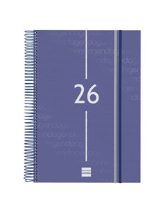 Finocam Year Agenda de Spirale - Annuel 2026 - Couvercle Légère - Format E40 - 230x29x297mm - 1 Dia Par Pagina - Couleur Bleu