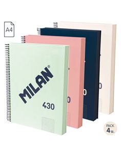 Milan Serie 1918 Pack de 4 Cuadernos Spirale Format A4 Cuadricula 5x5mm - 120 Feuilles de 95 gr/m2 - Microperforado, 4 Taladros 