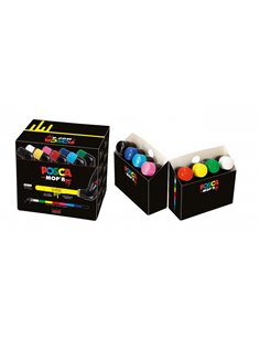 Posca PCM-22 Pack de 8 Marcadores de Pintura - Pointe Redondeada de Gomaespuma 3-19mm - Encre Base al Eau - Multi Efectos - No P