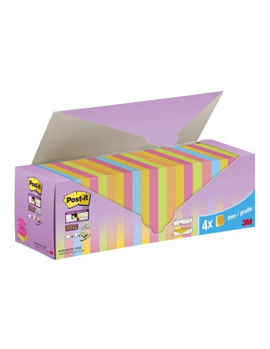 Post-It Super Sticky Pack de 24 Blocs de 90 Notas Adhesivas Reposicionables - Forma Cuadrada - 76x76mm - en Zig-Zag - Couleurs a