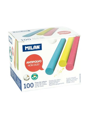 Milan Pack de 100 Tizas - Redondas - Antipolvo - No Contienen Caseina ni Yeso - Couleurs assorties