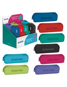 Dohe Colour Vibes Présentoir Avec 8 Portatodos Simples de Silicona - Fermeture zippée et Tirador de Goma - Couleurs assorties
