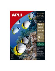 Apli Photosatin Pack de 60 Feuilles de Papier Fotografico A4 200gr - Acabado Semibrillante - Adapté Pour Impresoras Inkjet