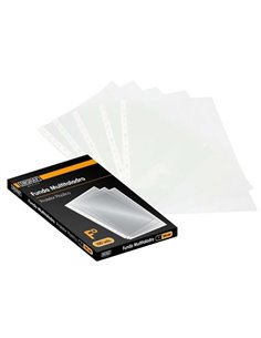 Ingraf Pack de 100 Fundas Multitaladro Folio Transparentes 70 Micras - Acabado Granulado
