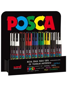 Posca PC3M Présentoir de 36 Marcadores de Pintura - Pointe Conica de Polyester 0.9-1.3mm - Encre Base al Eau - Résistant à la Lu