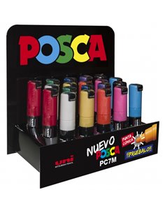 Posca PC-7M Présentoir de 20 Marcadores de Pintura - Pointe de Bala 4.5-5.5mm - Encre Base al Eau - Résistant à la Luz - Couleur