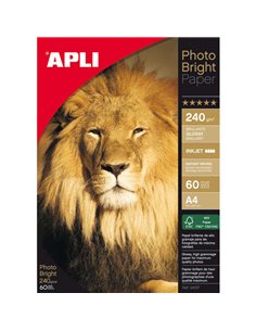 Apli Pack de 60 Feuilles de Papier Fotografico Photobright A4 240g/m² - Acabado Brillante