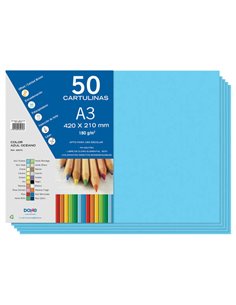 Dohe Pack de 50 Cartulinas A3 - Gramaje de 180g - Libres de Cloro - Colorantes Biodegradables - Couleur Bleu Oceano