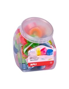 Apli Présentoir Avec 50 Cintas Adhesivas Transparentes 19mmx20m - Fuerte Adhesion - Couleurs de Mandriles Assortis