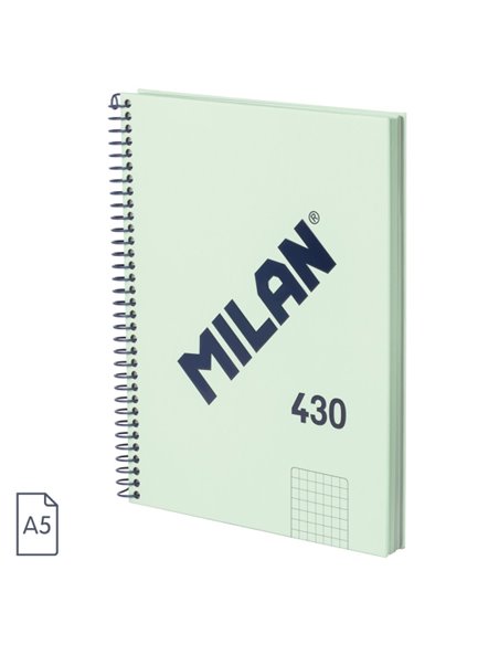 Milan Serie 1918 Cahier Spirale Format A5 Cuadricula 5x5mm - 80 Feuilles de 95 gr/m2 - Microperforado, 2 Taladros - Couleur Vert