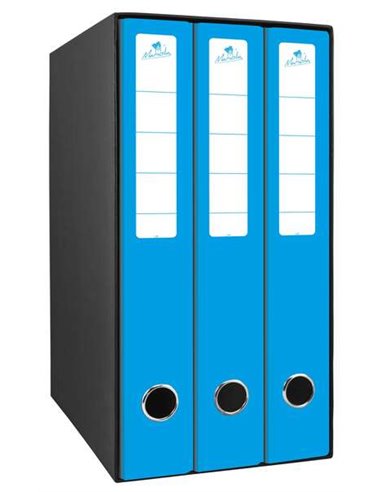 Mariola Box Modulo de 3 Archivadores Avec Rado 2 Anillas 40mm - Taille 35x26x17cm - Carton Forrado - Couleur Bleu