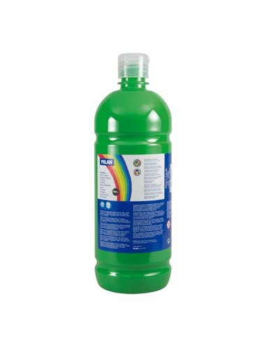 Milan Botella de Tempera 1000ml - Tapon Dosificador - Séchage rapide - Mezclable - Couleur Vert Clair