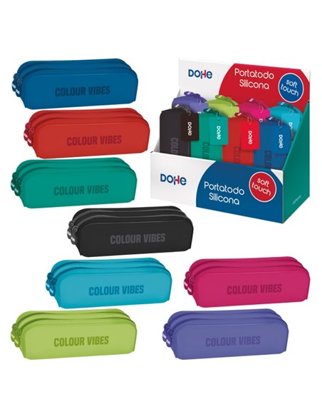 Dohe Colour Vibes Présentoir Avec 8 Portatodos Dobles de Silicona - Fermeture zippée et Tirador de Goma - Couleurs assorties