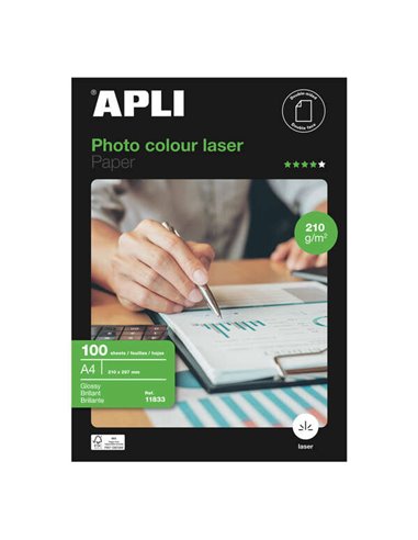Apli Papier Fotografico Colour Laser A4 210g 100 Feuilles