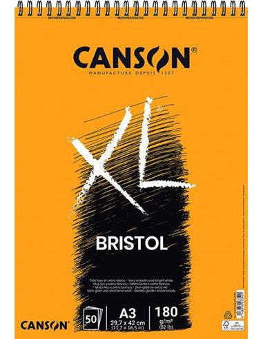 Canson Bloc XL Bristol Extraliso A3 de 50 Feuilles 180gr - Acabado Satinado - Muy Résistant - Couleur Blanc