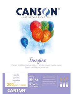 Canson Imagine Bloc Encolado de 50 Feuilles A3 - Grano Fino - 29.7x42cm - 200g - Couleur Blanc