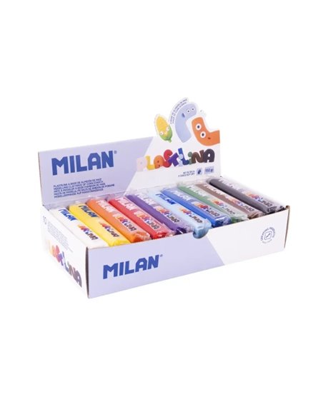 Milan Boîte Avec 10 Barras de Plastilina de 150gr - Base de Almidon de Maiz - Sans Gluten - Mezclables - Couleurs assorties