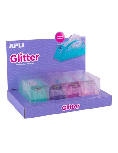 Apli Présentoir Portarrollos Ruban Adhesiva Glitter Collection - 19x33mm - 4 Portarrollos Metacrilato Purpurina - Cuchilla Denta