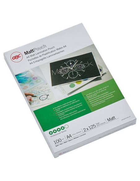 GBC Carteras Plastificacion Mate - A4, 2x125 Micras - Résistant à l'eau - Acabado Mate - Taille 216x303mm - Superficie Escribibl