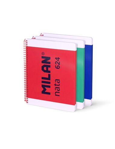 Milan Nata 624 Pack de 3 Cuadernos Spirale Format A4 Cuadricula 5mm - 80 Feuilles de 95 gr/m2 - Microperforado, 4 Taladros - Cou