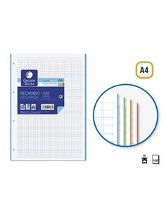 Golden Extra Recambio de 100 Feuilles 90gr Cuadricula 5x5 - Format A4 - 4 Taladros et Bandas de Couleur