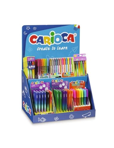 Carioca Présentoir Fiorella Comprend 5 OOPS Easy Blister de 3uds Blue Réseau, 7 OOPS Easy Blister de 6uds, 7 Fiorella Metallic d