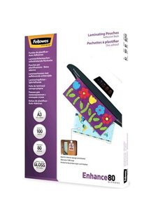 Fellowes Pack de 100 Fundas AutoAdhesivas Pour Plastificar Brillo A3 - 80 Micras - Haute qualité - Transparent