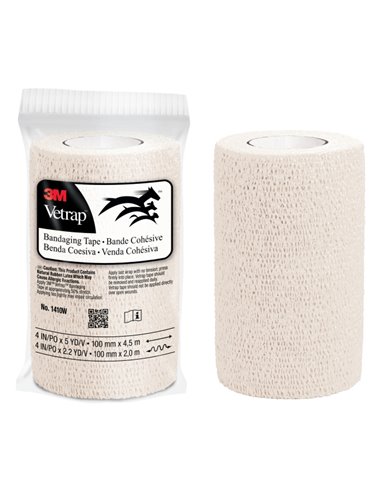 3M Vetrap Venda Cohesiva - 10cm x 4.5m - Flexible - Respirant - Autoadhesiva - Couleur Blanc