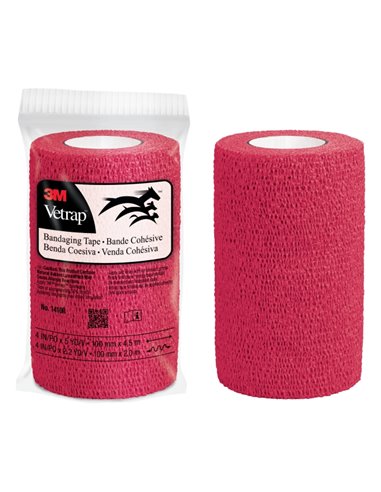 3M Vetrap Venda Cohesiva - 10cm x 4.5m - Flexible - Respirant - Autoadhesiva - Couleur Rouge