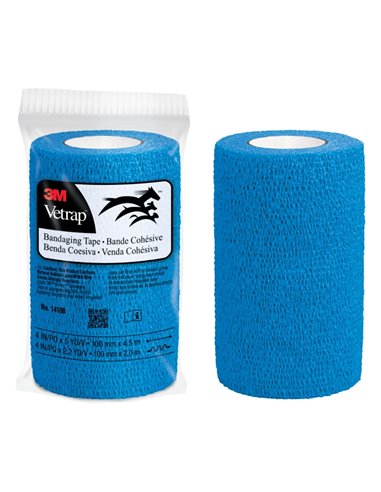 3M Vetrap Venda Cohesiva - 10cm x 4.5m - Flexible - Respirant - Autoadhesiva - Couleur Bleu