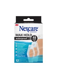Nexcare Max Hold Waterproof Pack de 12 Pansements assortis - Imperméable - Fijacion 48H - Respirant - Couleur Transparent