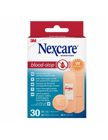 Nexcare Blood-Stop Pack de 30 Pansements assortis - Résistant à l'eau - Mayor Rapidez Deteniendo Hemorragias - Couleur Chair