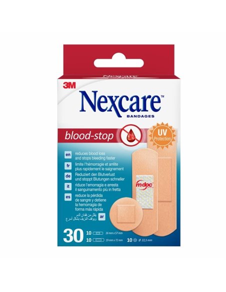Nexcare Blood-Stop Pack de 30 Pansements assortis - Résistant à l'eau - Mayor Rapidez Deteniendo Hemorragias - Couleur Chair