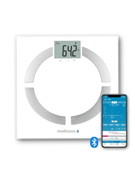 Medisana BS444 Bascula de Analisis Corporal Avec Bluetooth - Medicion de Peso, IMC, BMR et Composicion Corporal - Sensores de Ha