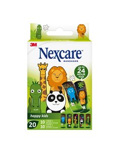 Nexcare Happy Kids Animals Pack de 20 Pansements assortis - Transpirables - Pour Pieles Delicadas - Couleur Estampado Infantil