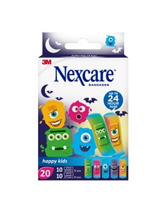 Nexcare Happy Kids Monsters Pack de 20 Pansements assortis - Transpirables - Pour Pieles Delicadas - Couleur Estampado Infantil