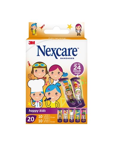 Nexcare Happy Kids Professions Pack de 20 Pansements assortis - Transpirables - Pour Pieles Delicadas - Couleur Estampado Infant