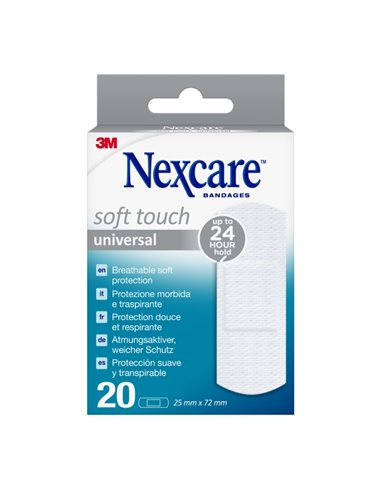 Nexcare Universal Soft Touch Pack de 20 Pansements Pour Plaies - 25x72mm - Respirant - Toucher agréable - Couleur Blanc