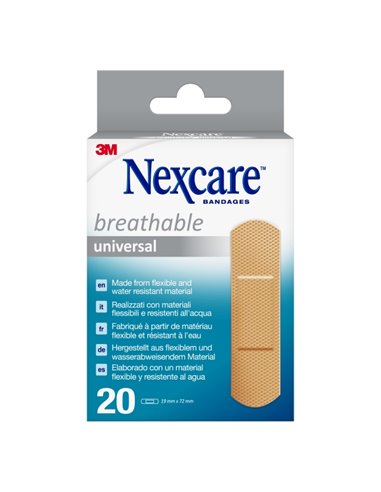 Nexcare Universal Breathable Pack de 20 Pansements Pour Plaies - 19x72mm - Respirant - Résistant à l'eau - Couleur Chair
