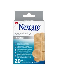 Nexcare Universal Breathable Pack de 20 Pansements assortis - Respirant - Résistant à l'eau - Couleur Chair