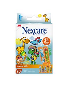 Nexcare Happy Kids Pack de 20 Pansements Pour Plaies - 19x72mm - Transpirables - Pour Pieles Delicadas - Couleur Estampado Infan