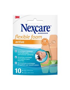 Nexcare Active Flexible Foam Pack de 10 Pansements assortis - Respirant - Résistant à l'eau - Couleur Chair