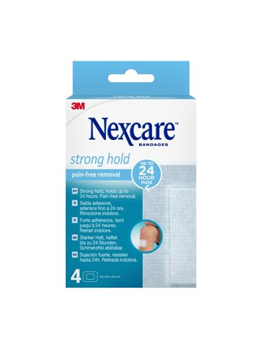 Nexcare Strong Hold Pack de 4 Pansements Pour Plaies - 76.2x101mm - Retirada Sans Dolor - Transpirables - Reposicionables - Coul